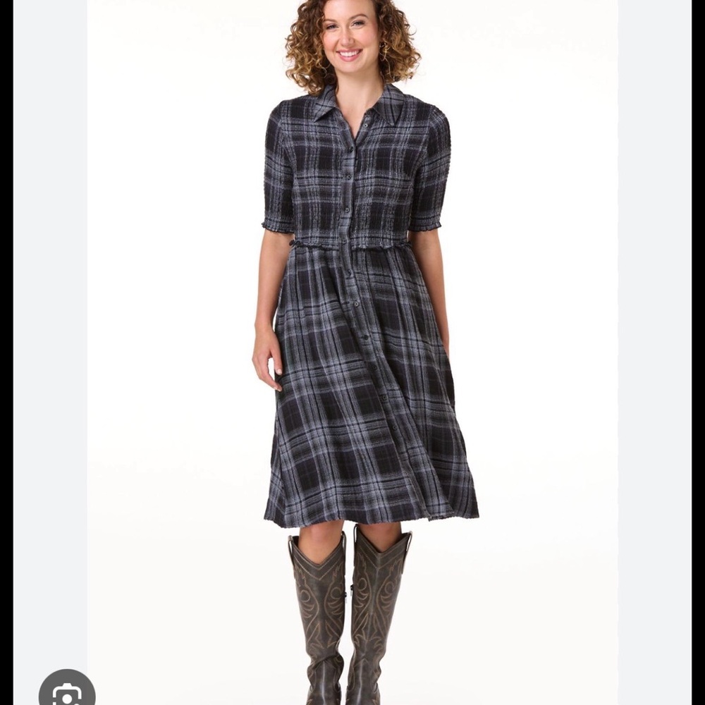 NWT Cato Plaid Smocked Bodice Dress